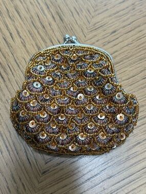 Vintage Far Nine Gold Brown Beaded Coin Purse Eveningwear Special Occasion